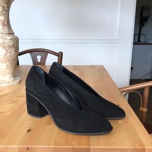 COS black suede block heel